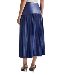 Faux Leather Drop Waist Pleated Midi Skirt