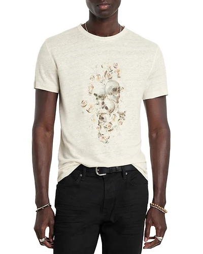 Floral Skull Graphic Print Linen Tee