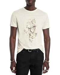 Floral Skull Graphic Print Linen Tee