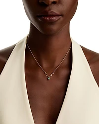 14K Yellow Gold Dangling Emerald & Diamond Necklace, 16"