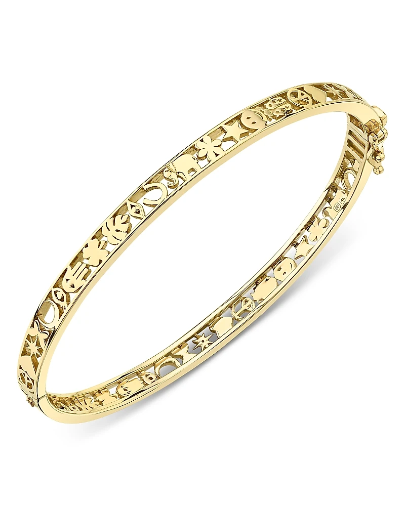Sydney Evan 14K Yellow Gold Diamond Open Icon Hinge Bangle Bracelet
