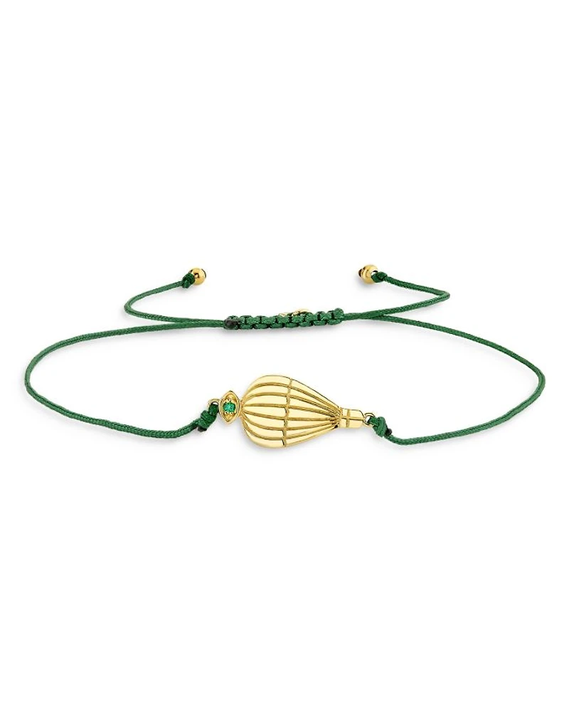 Wicked x Sydney Evan 14K Yellow Gold Emerald Hot Air Balloon Green Cord Slider Bracelet