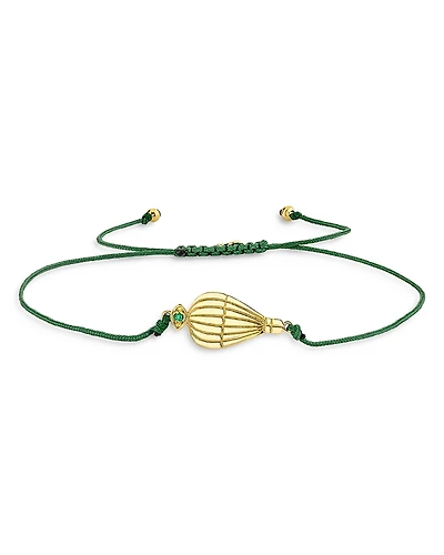 Sydney Evan Wicked x Sydney Evan 14K Yellow Gold Emerald Hot Air Balloon Green Cord Slider Bracelet