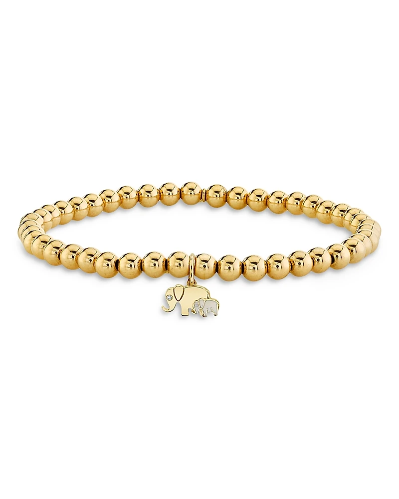 Sydney Evan 14K Yellow Gold Elephant Family Charm Bracelet