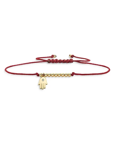 Sydney Evan 14K Yellow Gold Diamond Hamsa Charm Red Cord Bracelet