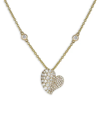 18K Yellow Gold Small Wave Heart Necklace with Diamonds, 1.43 tcw