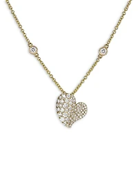18K Yellow Gold Small Wave Heart Necklace with Diamonds, 1.43 tcw