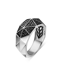 Men's Sterling Silver Faceted Black Diamond Pavé Ring