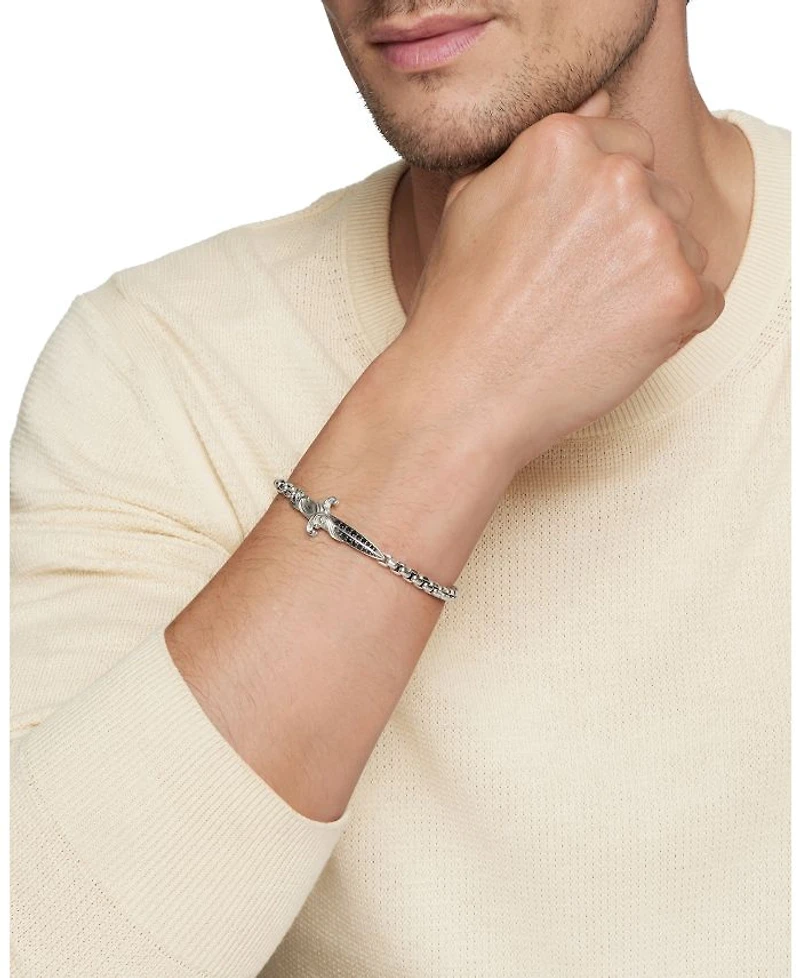 Men's Sterling Silver Waves Black Diamond Pavé Dagger Bracelet