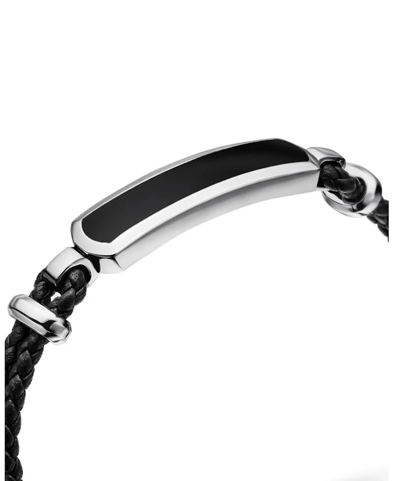 Men's Exotic Stone Station Black Leather Bracelet with Onyx