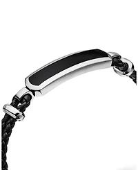 Men's Exotic Stone Station Black Leather Bracelet with Onyx