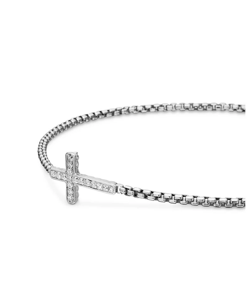 Petite Pavé Cross Chain Bracelet in Sterling Silver with Diamonds, 1.7mm