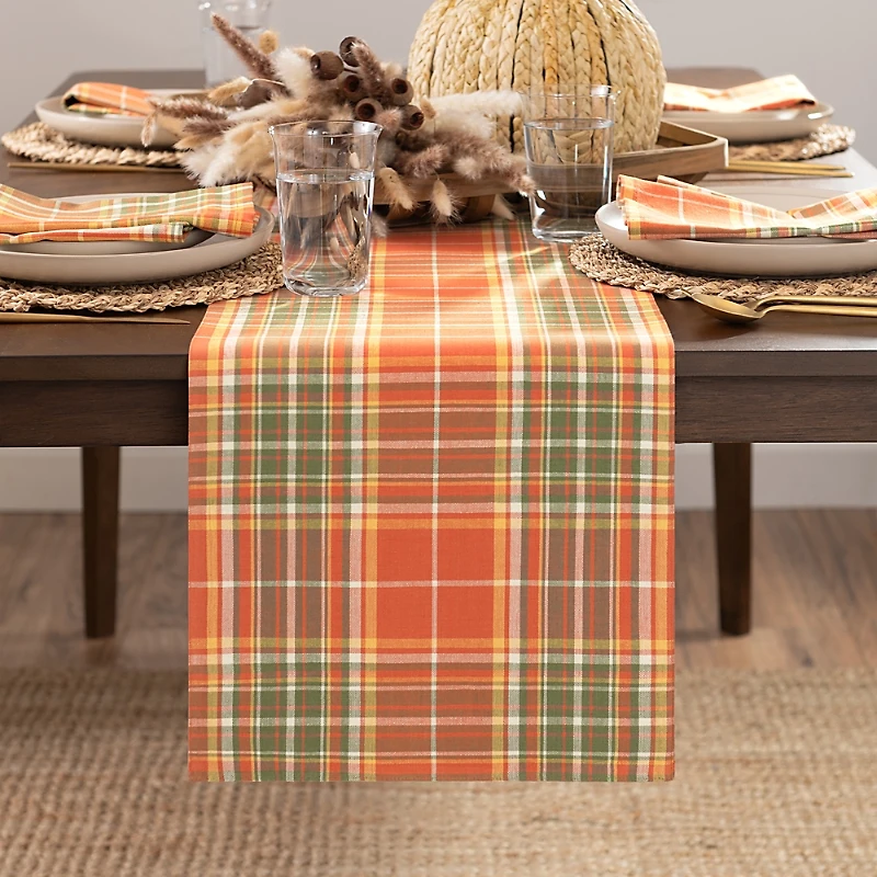 Elrene Home Fashions Hawley Plaid Harvest Cotton Table Runner, 90 x 13