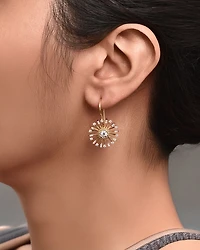Diamond Sunlight Rays Drop Earrings in 18K Yellow Gold, 0.95 tcw