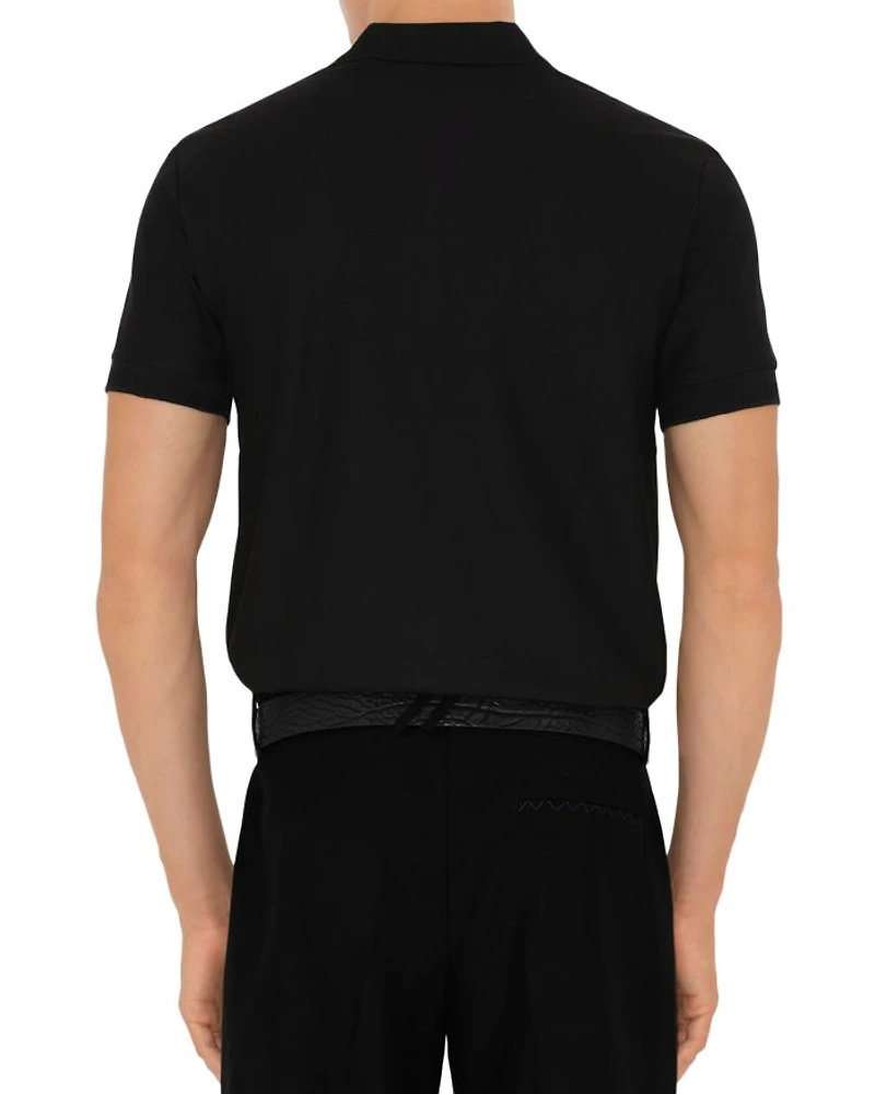 Eddie Cotton Piqué Equestrian Knight Embroidered Slim Fit Check Placket Polo Shirt
