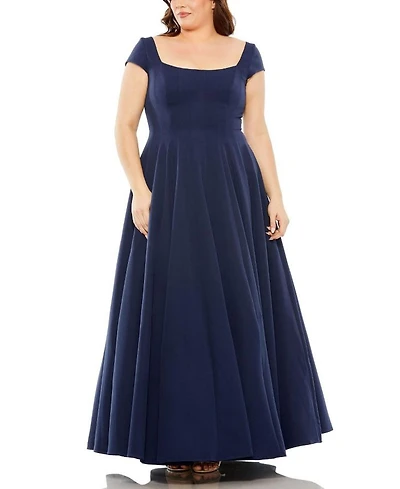 Plus Cap Sleeve Square Neck Ball  Gown