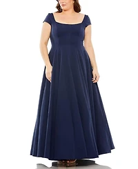 Plus Cap Sleeve Square Neck Ball  Gown