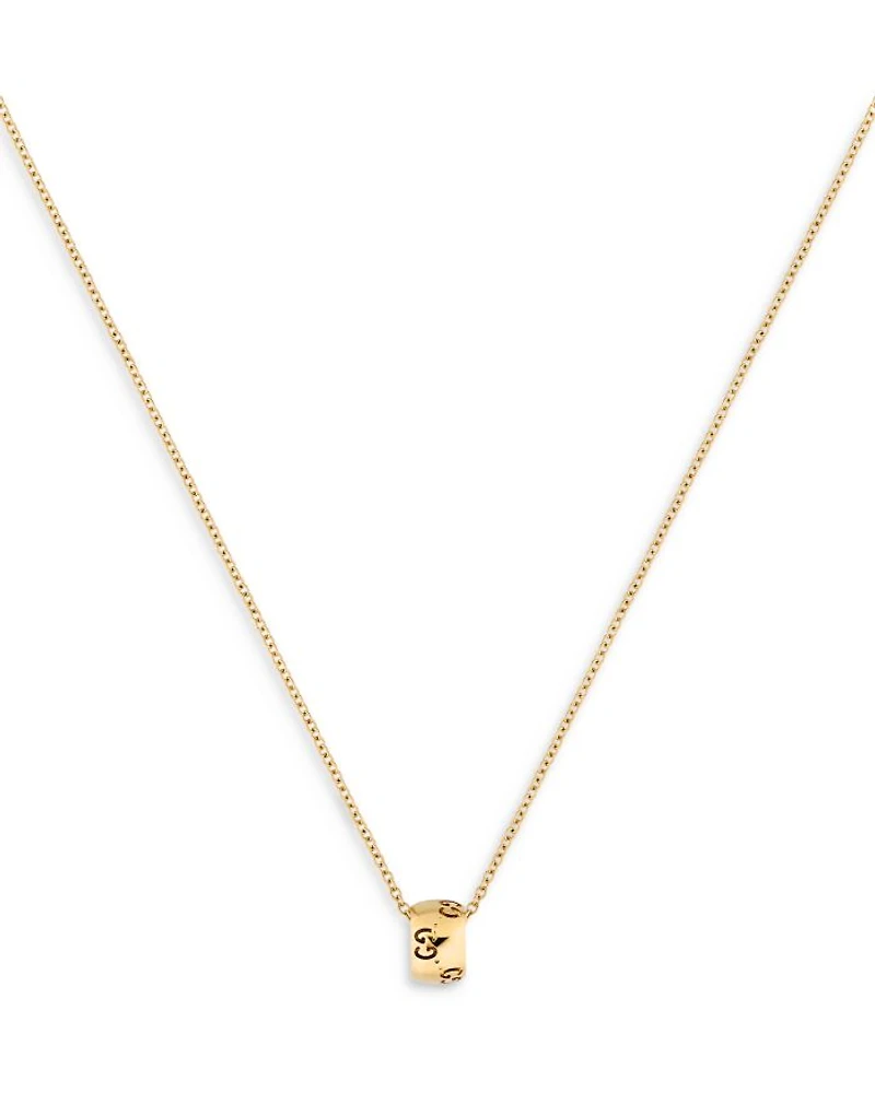 18K Yellow Gold Icon Polished Logo Ring Pendant Necklace, 15.7-18"
