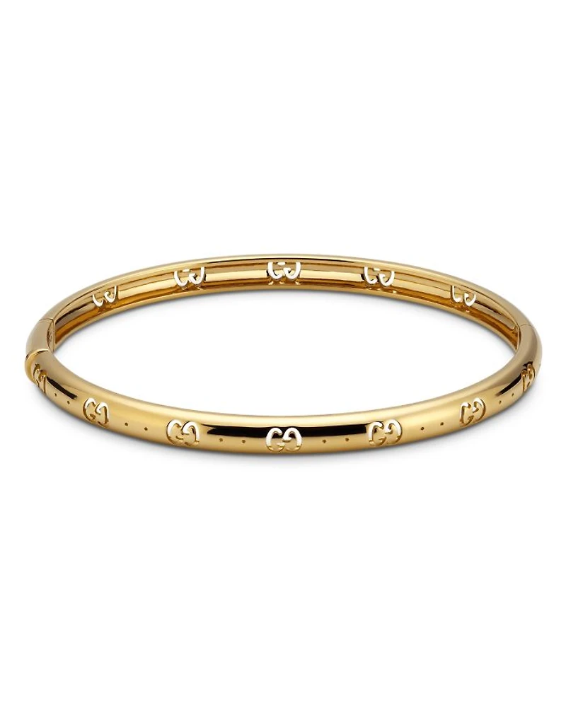 18K Yellow Gold Icon Logo Double G Cut Out Bangle Bracelet