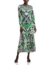 Farm Rio Long Sleeve Printed Midi Dress