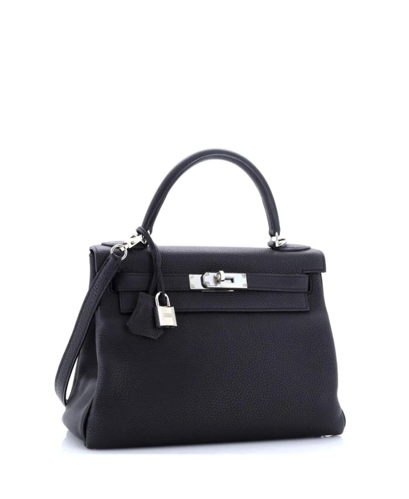 Kelly Handbag Black Togo with Palladium Hardware