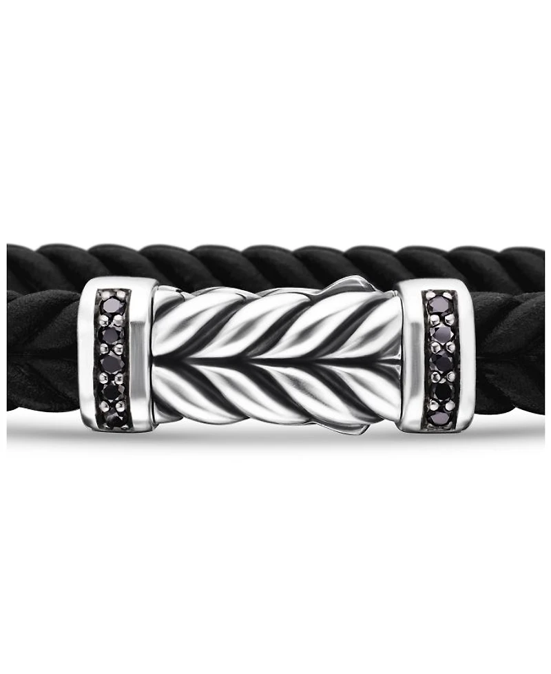 Men's Chevron Black Rubber Bracelet with Pavé Diamonds