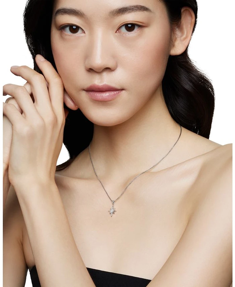 Sterling Silver Cable Collectibles® North Star Pendant Necklace with Diamonds, 17"