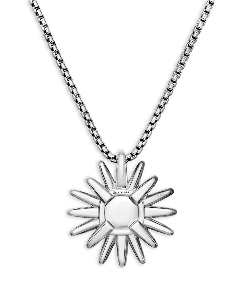 Starburst Pendant Necklace in Sterling Silver with Pavé Diamonds, 17-18"