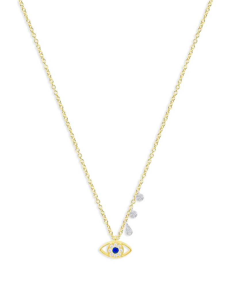 Diamond & Blue Sapphire Two Tone Gold Evil Eye Necklace, 18"