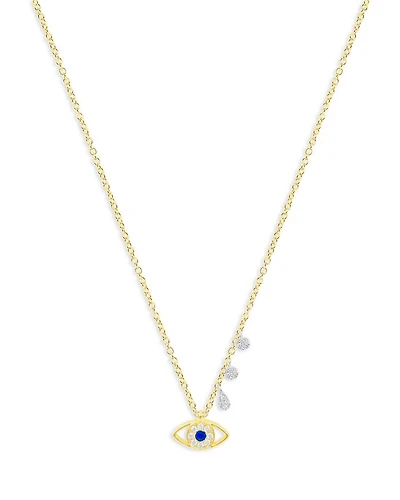 Diamond & Blue Sapphire Two Tone Gold Evil Eye Necklace, 18"