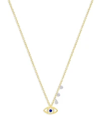 Diamond & Blue Sapphire Two Tone Gold Evil Eye Necklace, 18"