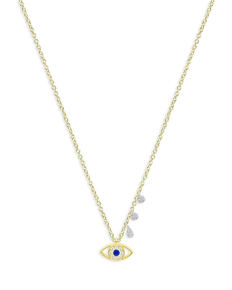 Meira T Diamond & Blue Sapphire Two Tone Gold Evil Eye Necklace, 18