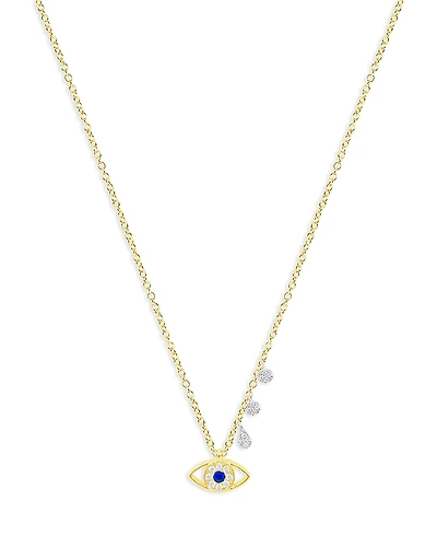 Meira T Diamond & Blue Sapphire Two Tone Gold Evil Eye Necklace, 18