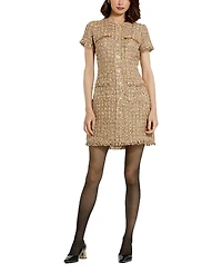 Mac Duggal Boucle Short Sleeve Mini Dress With Pockets