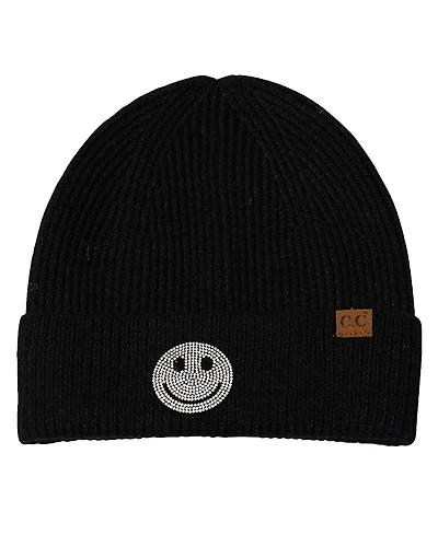 Malibu Sugar Girls' Solid Color Beanie with Rhinestone Patch - Little Kid, Big Kid