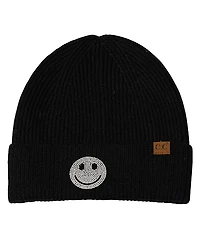 Malibu Sugar Girls' Solid Color Beanie with Rhinestone Patch - Little Kid, Big Kid