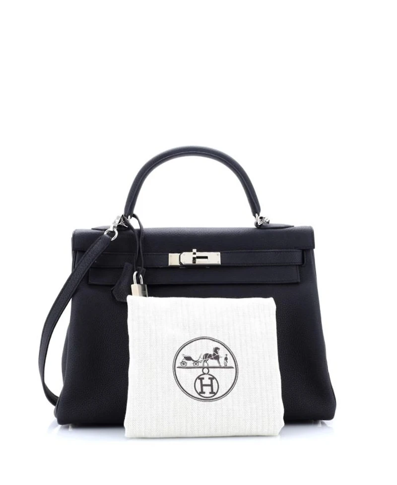 Kelly Handbag Black Togo with Palladium Hardware