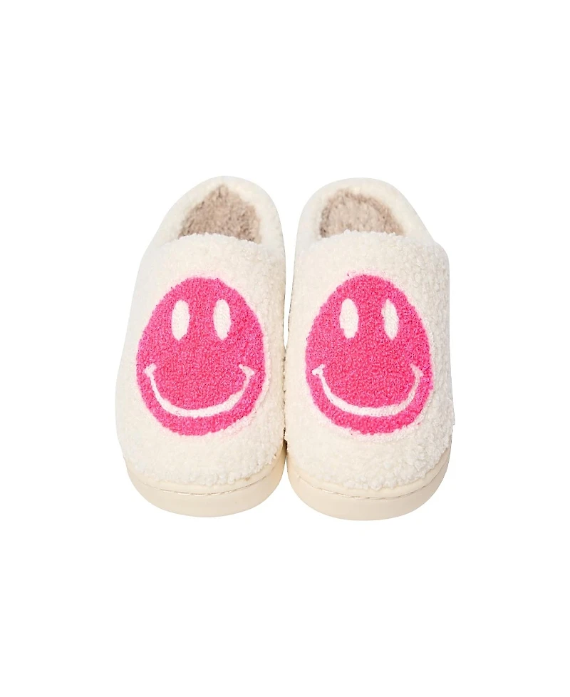 Malibu Sugar Girls' Plush Happy Face Slippers - Little Kid