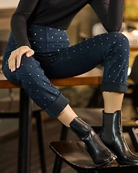 Studded High Rise Boyfriend Jeans Indigo