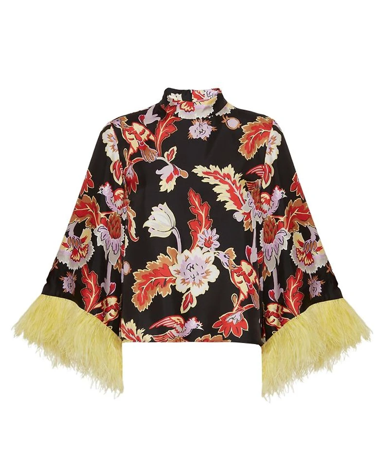 Make An Exit Silk Twill Top with Feathers