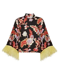 Make An Exit Silk Twill Top with Feathers