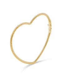 9K Yellow Gold Jonc Coeur Rayures Ridged Heart Bangle Bracelet