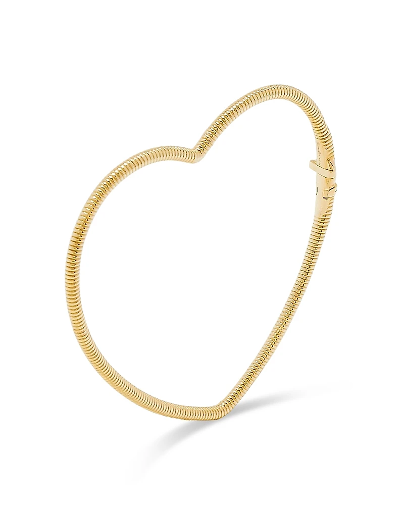 Yvonne Leon 9K Yellow Gold Jonc Coeur Rayures Ridged Heart Bangle Bracelet