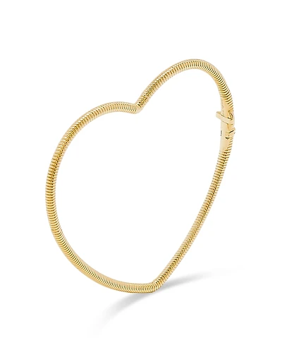 Yvonne Leon 9K Yellow Gold Jonc Coeur Rayures Ridged Heart Bangle Bracelet