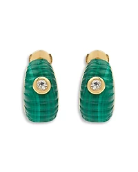 Yvonne Leon 9K Yellow Gold Paire de Creoles Berlingot Malachite & White Topaz Hoop Earrings