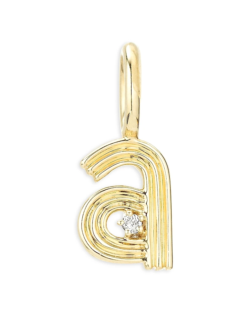 Adina Reyter 9K Yellow Gold Diamond Groovy Initial Charm Pendant