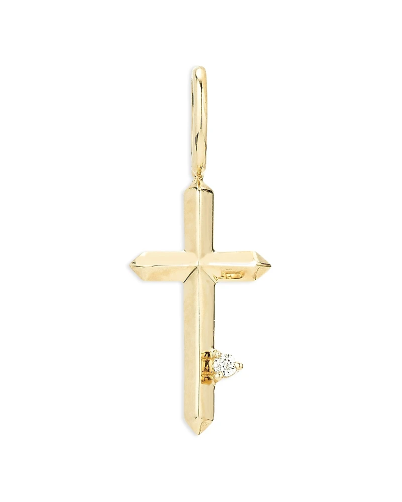 Adina Reyter 9K Yellow Gold Diamond Cross Charm Pendant