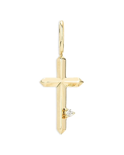 Adina Reyter 9K Yellow Gold Diamond Cross Charm Pendant