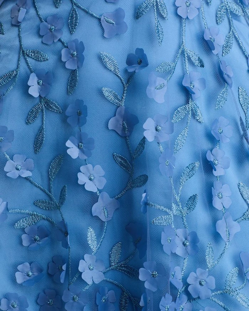 3D Flower V Neck Gown