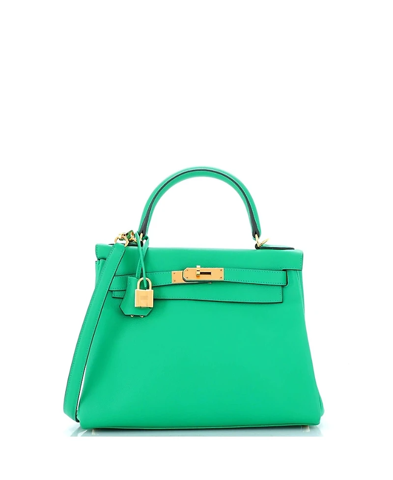 Pre-Owned Hermes Kelly 28 Handbag Green Evercolor with Gold Hardware
